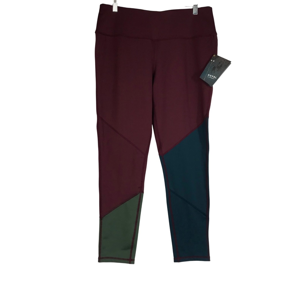 CLIMB ROYAL Colorblock‎ Athletic Leggings Burgundy Teal Gray Women's Size L